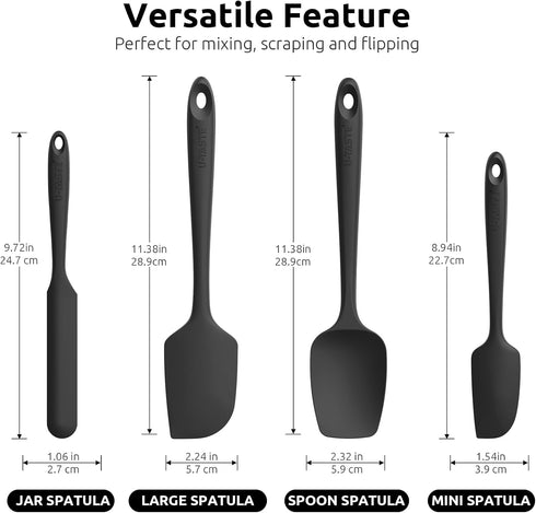 U-Taste Silicone Spatula Set with 600 Degrees Fahrenheit Heat Resistant (Black)...